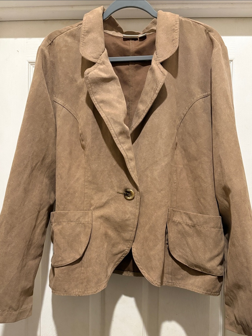 Tan Faux Suede Single-Button Blazer